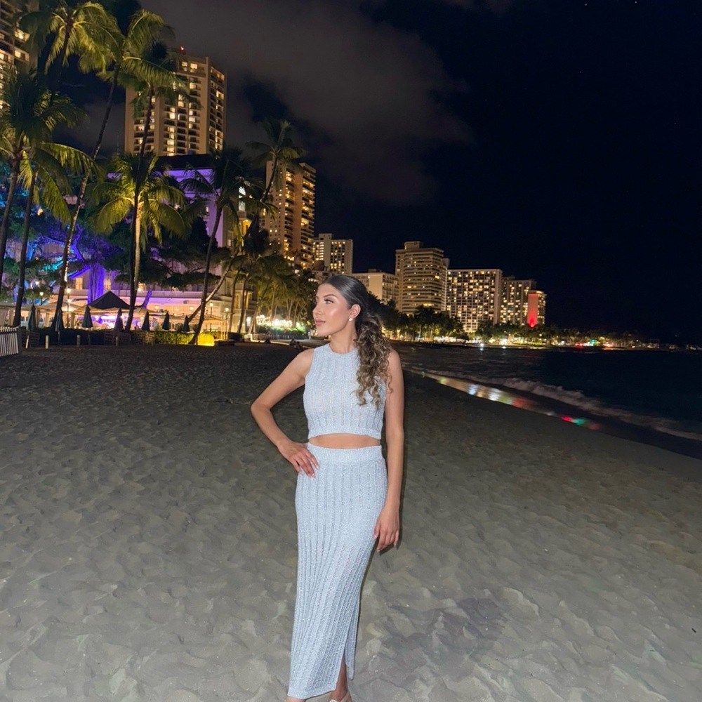 Silver Shimmer Knit Summer in Miami Skirt Set